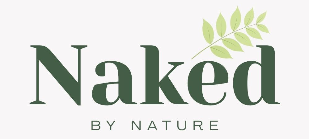 Naked by Nature logo with green leaf design, symbolizing natural skincare and plant-based ingredients