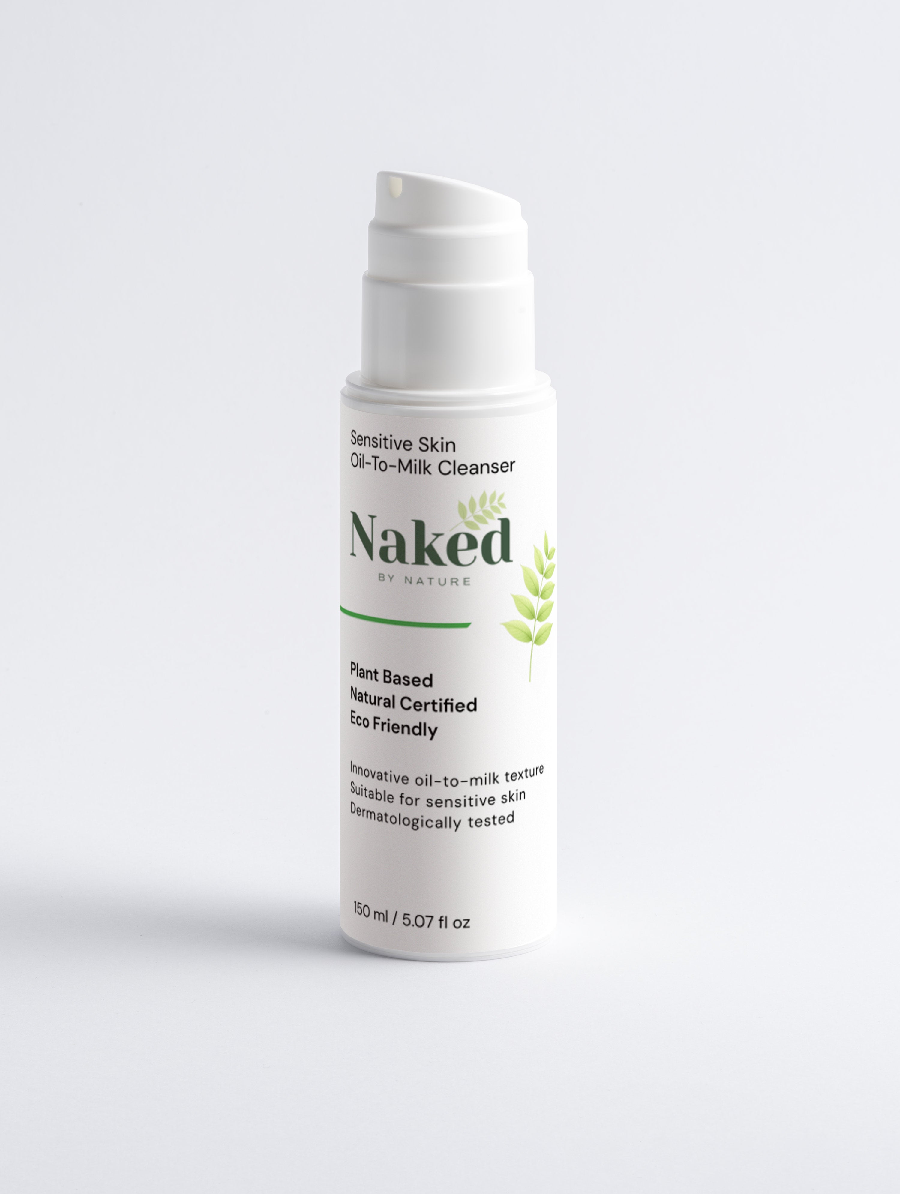 Sensitive skin oil-to-milk cleanser, plant-based, natural certified, eco-friendly, dermatologically tested
