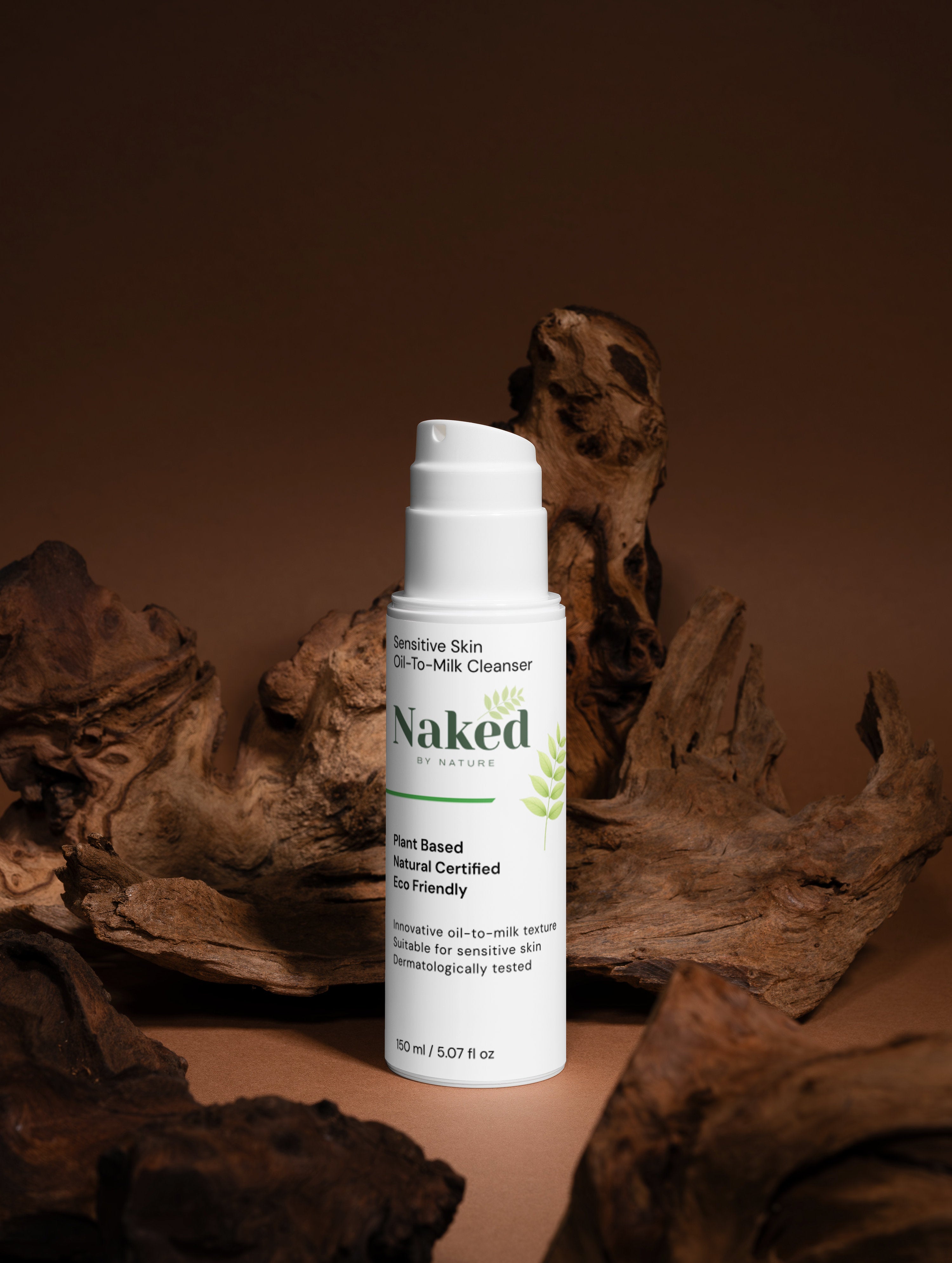 Plant-based oil-to-milk cleanser for sensitive skin, natural certified, eco-friendly, dermatologically tested
