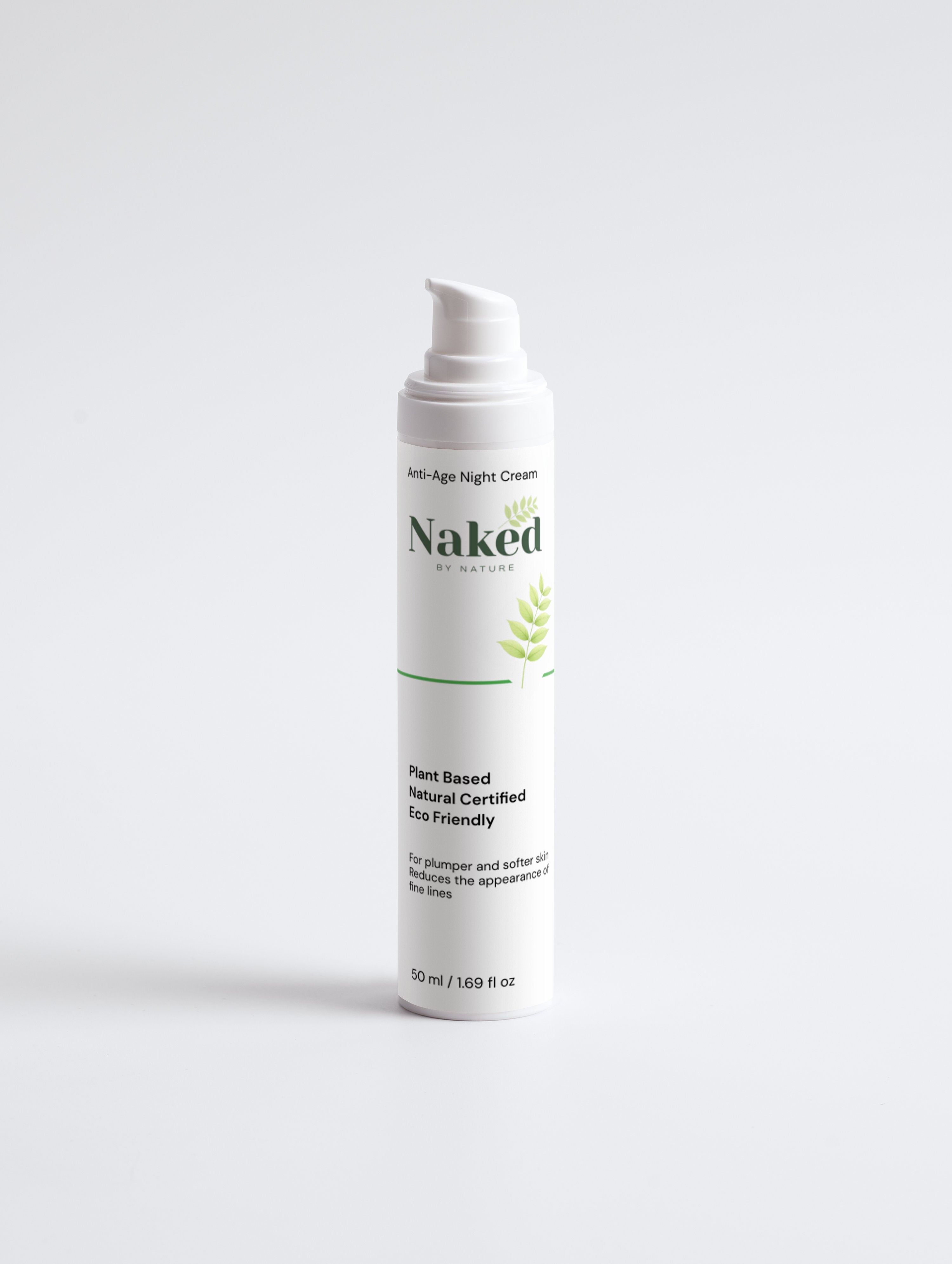 Plant-based anti-age night cream for plumper, softer skin, reduces fine lines, eco-friendly