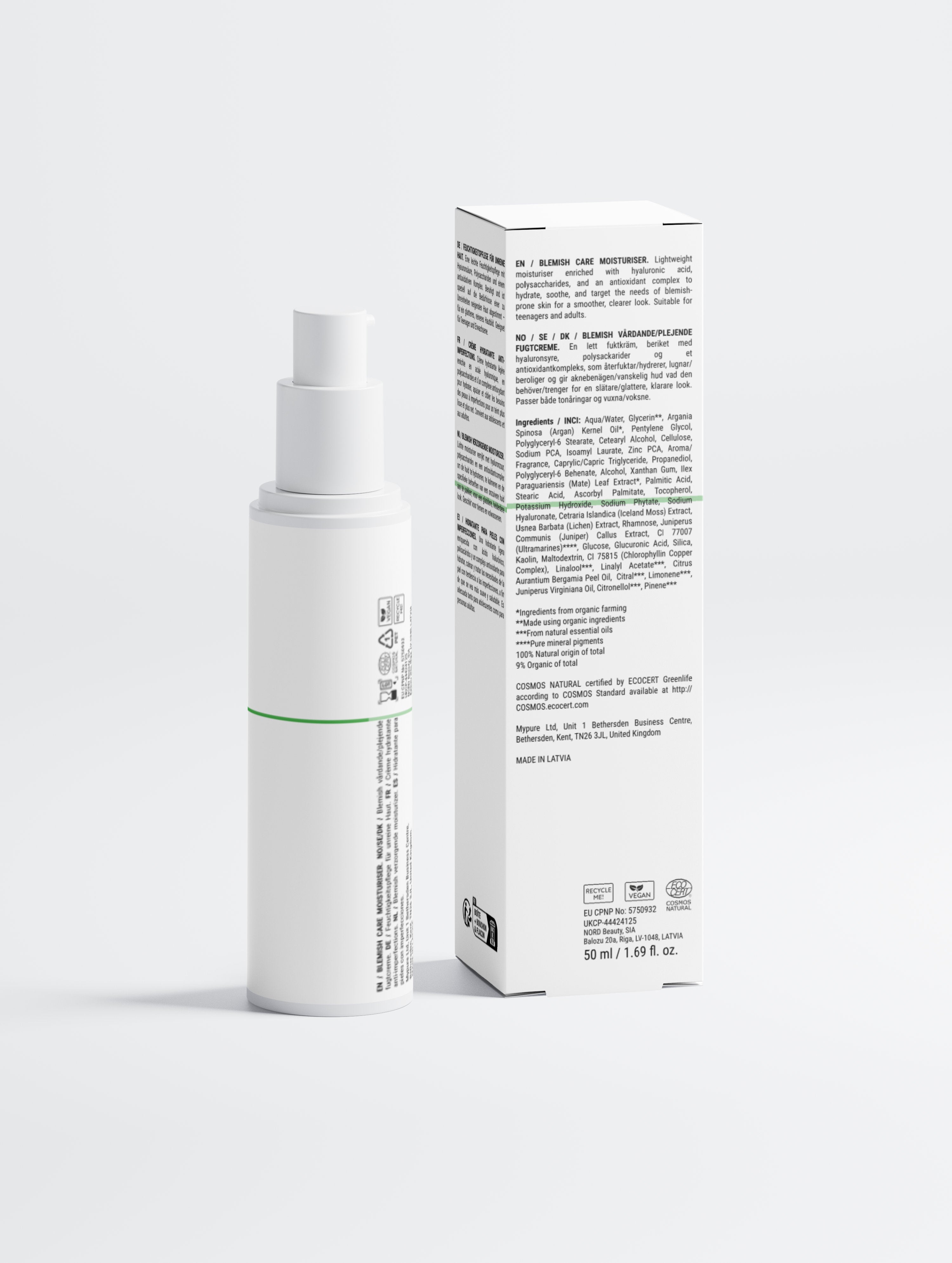 Blemish care moisturiser with hyaluronic acid & antioxidants for clear skin, vegan & COSMOS certified